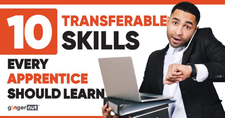 A smartly dressed man with a surprised expression points to his wristwatch while holding a laptop and books in one arm, standing next to a graphic displaying the post title
